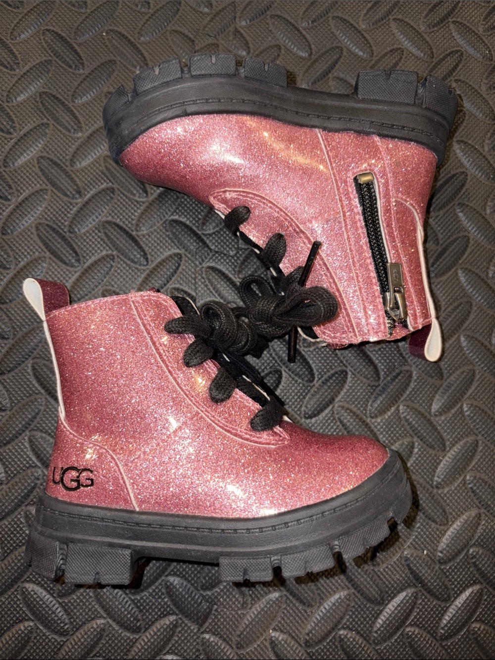 UGG Kids Pink Glitter Lug Sole Zip Lace Boots